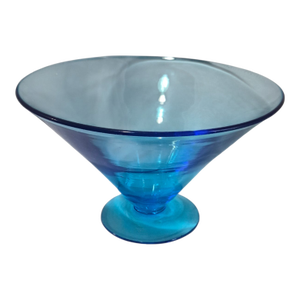 Vintage Mid-Century Modern Blue Glass Attributed Blenko Compote Pedestal Vase