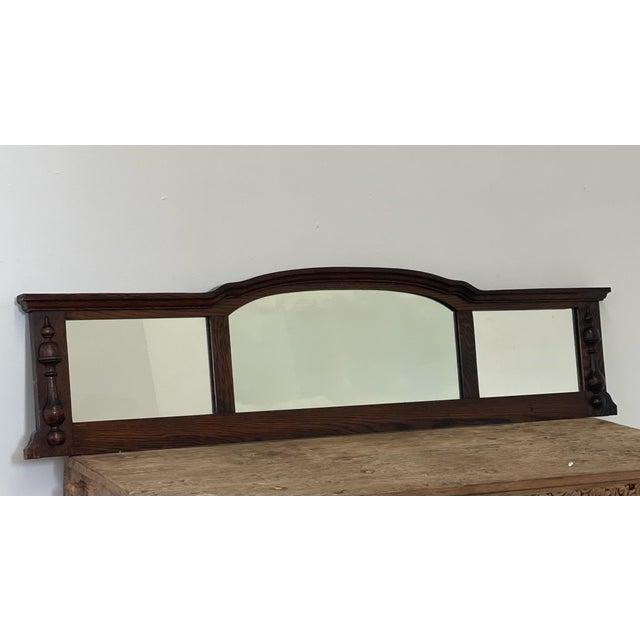 1970s Vintage Three-Panel Wall Mirror With Arched Crest and Turned Wood Frame For Sale - Image 5 of 10