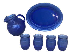 Vintage Cobalt Blue Glass Lemonade Set- 6 Pieces