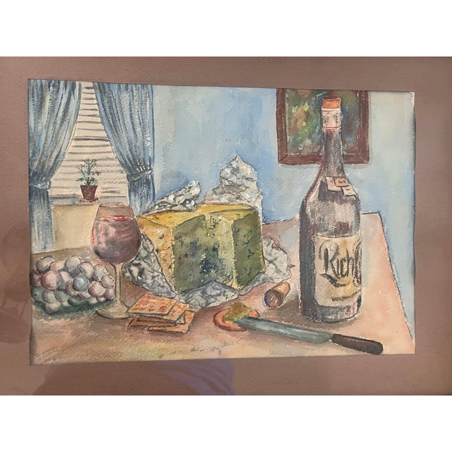 Rococo Howard Nicholas 1971 Original Watercolor Still Life in Antique Gilt Rococo Revival Frame Charming For Sale - Image 3 of 9