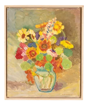 R. Anderberg, Colorful Bouquet of Flowers, 1938, Acrylic on Plate, Framed