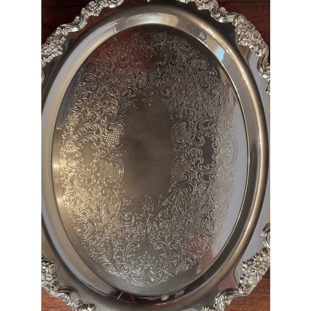 Traditional Mid 20th Century Oversized Towle Silverplate Oval Serving Tray With Handles – Ornate Rococo Style, 30” For Sale - Image 3 of 12