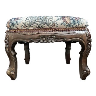Vintage Early/Mid 20th Victorian Style Mahogany Wood and Upholstered Footstool For Sale