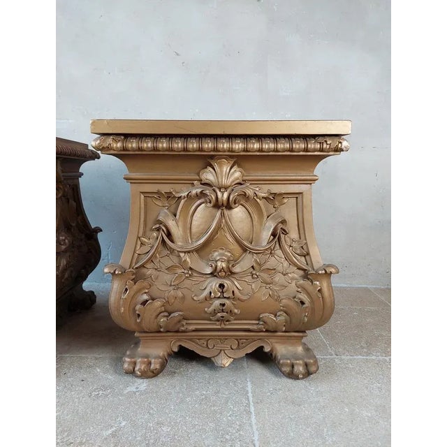 Gold Antique Gold Patinated Wooden Pedestals, 1924, Set of 2 For Sale - Image 8 of 11