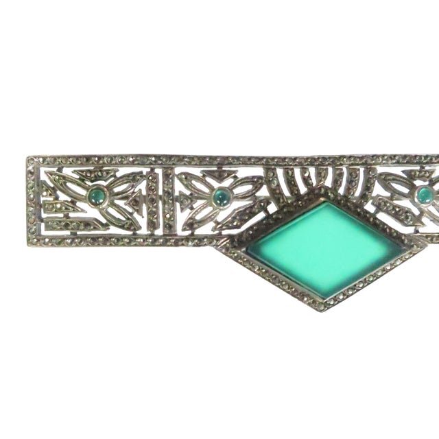 Vintage Art Deco Sterling Chrysoprase Brooch 1930s For Sale In Orlando - Image 6 of 8