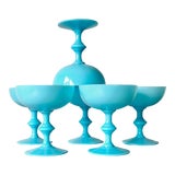 Image of Vintage Portieux Vallerysthal Blue Opaline Champagne Coupes or Desert Glasses - Set of 6 For Sale
