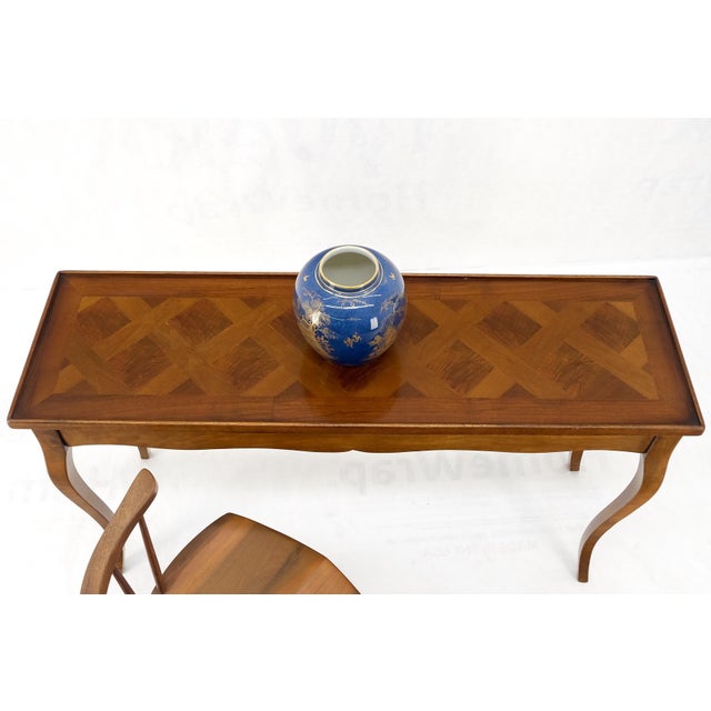 Parquetry Top Cabriole Leg Decorative Italian Modern Walnut Console Sofa Table For Sale - Image 9 of 11