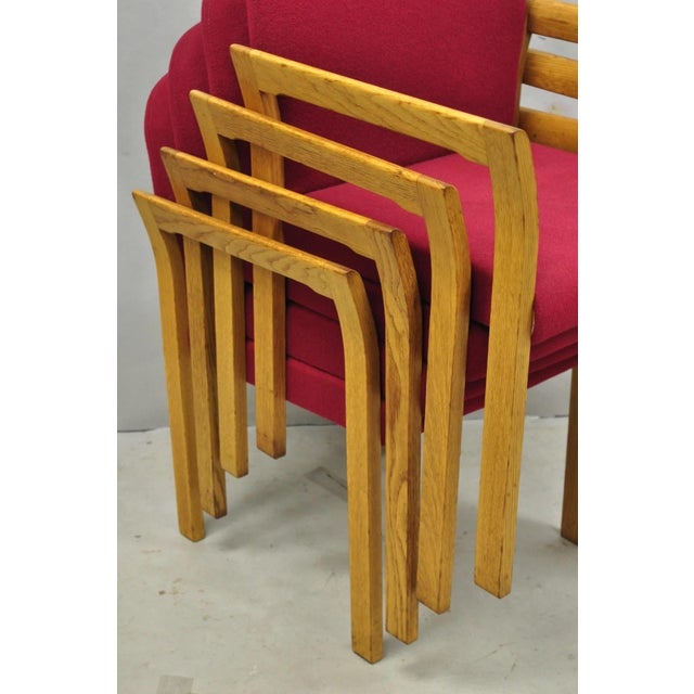 Late 20th Century Vintage Gunlocke Mid Century Modern Oak Wood Stacking Arm Chairs - Set of 4 For Sale - Image 5 of 16