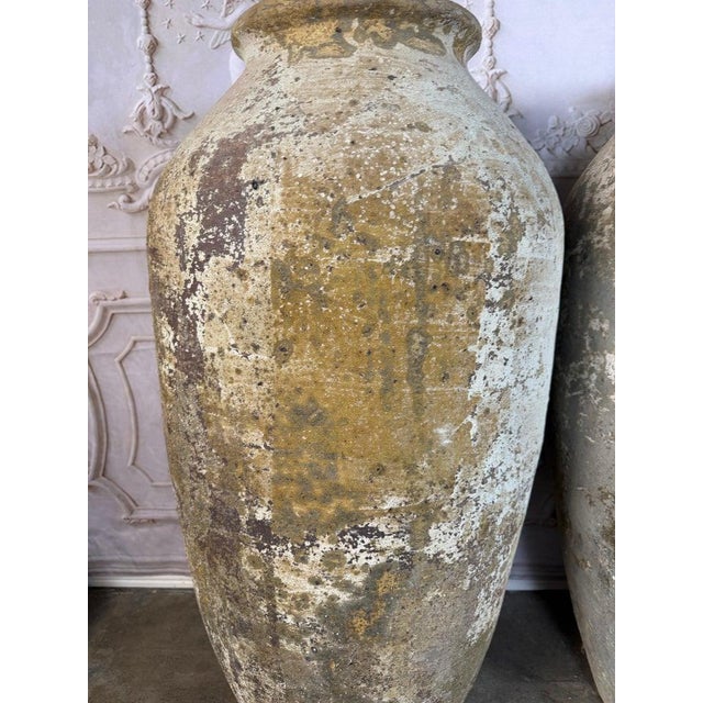 Pair of Monumental Terracotta Olive Jars With Weathered Patina For Sale - Image 4 of 17