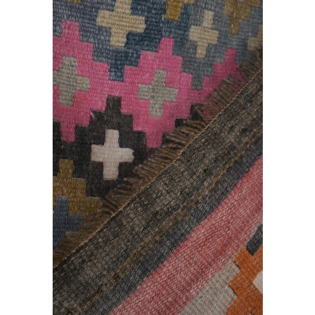 Textile Mid 20th Century Vintage Turkish Kilim Runner 2'6'' X 12'2'' For Sale - Image 7 of 11
