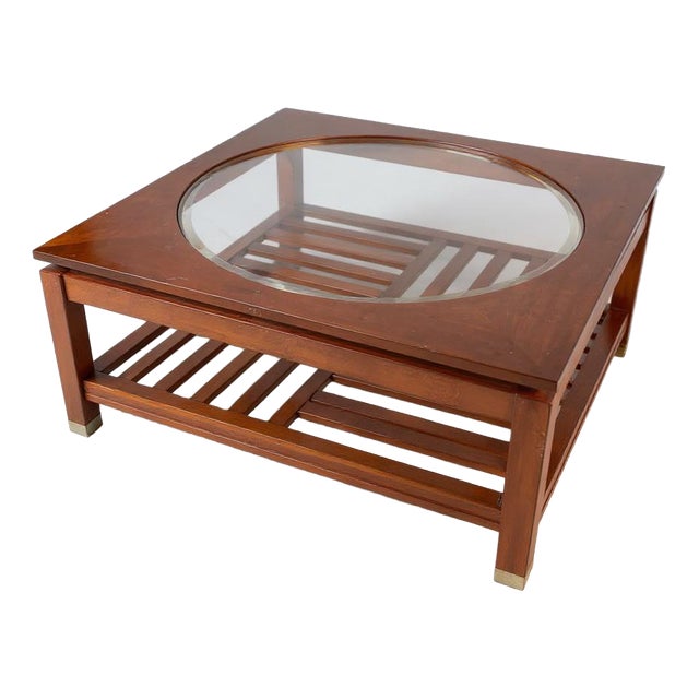 Vintage Cherry Coffee Table with Glass Insert, 2000s For Sale