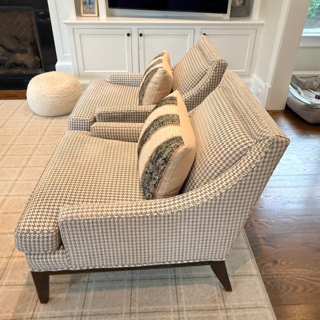 Pair Mitchell Gold Houndstooth Chairs A handsome pair of deep chairs with gently sloping arms and an integrated back...