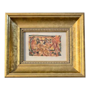 1940’s Original Abstract Surrealism Female Nude Painting in Chunky Gold Frame