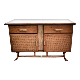 50's Rattan Laminate Credenza Storage Sideboard For Sale