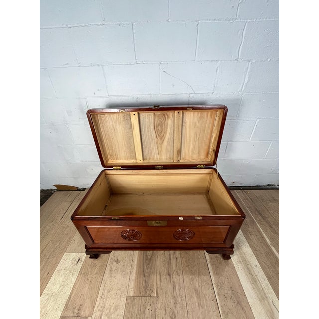 Mid-Century Chinese Ming Style Camphor Wood Blanket Chest With Longevity Symbols For Sale In New York - Image 6 of 7