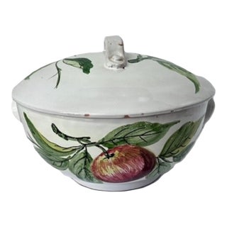Vintage Hand-Painted Italian Farmhouse Ceramic Pottery Large Soup Tureen | Made in Italy For Sale