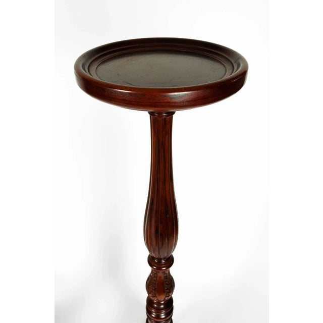 Pair of dark mahogany wood, mid-20th century plant stand / ferns / pedestals tables. Each fern / stand is in excellent...