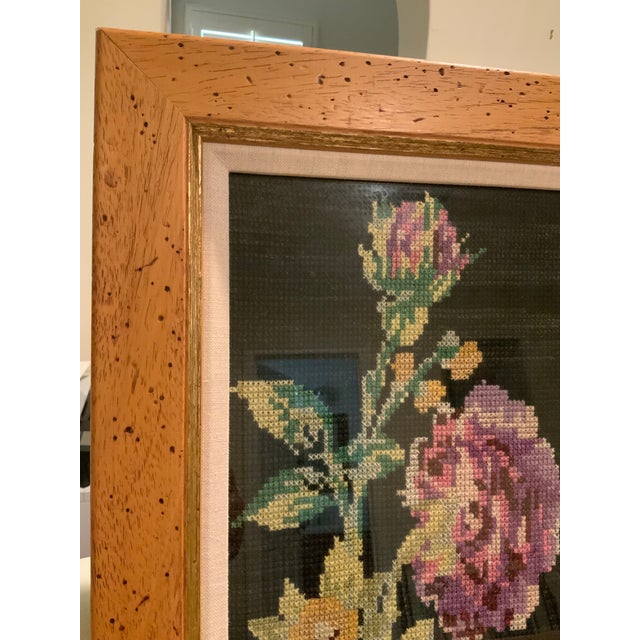 French Purple Rose Needlepoint For Sale - Image 3 of 4