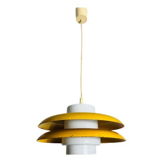 Yellow Metal and Opaline Glas Space Age Pendant Lamp, Germany, 1970s For Sale