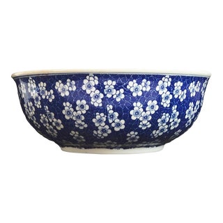Vintage Blue and White Chinoiserie Centerpiece Plum Blossom Decorative Hand-Painted Planter Bowl For Sale