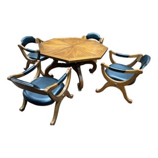 1960s Drexel Esperanto Mid-Century Modern Hexagonal Low Dining & Game Table With 4 Chairs For Sale