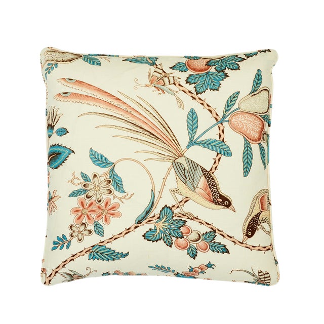 Schumacher Campagne Pillow in Peacock & Rouge For Sale
