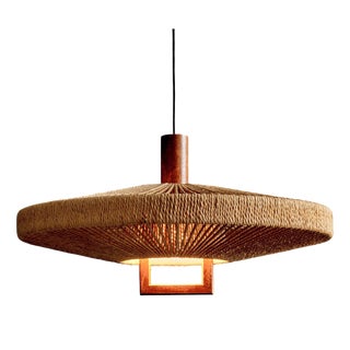 UFO Disc Pendant Light with Teak Centerpiece from Temde Leuchten, Germany, 1970s For Sale