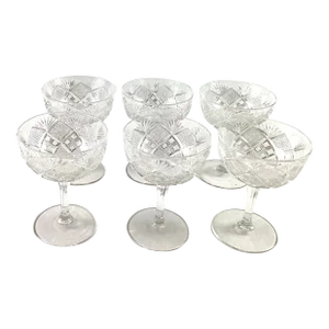 1980s Petite Cut Glass Champagne Coupes/Sherbets- Set of 6