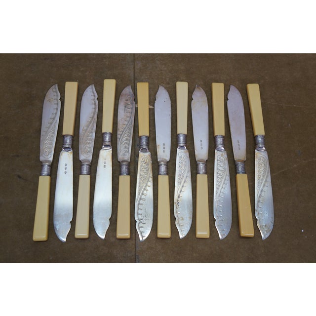 Antique Victorian Silverplate Celluloid Fork Knife Fish Serving Set With Box - 27 pcs For Sale - Image 4 of 18