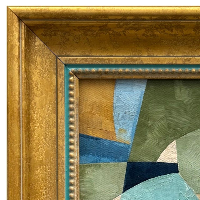 Various Artists Contemporary Abstract Blue and Green Oil Painting in Vintage Frame For Sale - Image 4 of 6