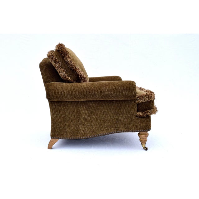Olive Short Scroll Arm Lounge Chair After George Smith For Sale - Image 8 of 13