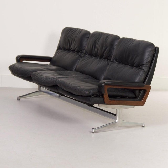 Black Leather 3-Seater Sofa by Andre Vandenbeuck for Strässle International, 1960s For Sale - Image 8 of 14