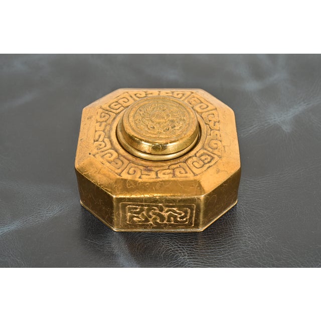 Art Deco Tiffany Studios New York Zodiac Bronze Doré Inkwell For Sale - Image 3 of 15