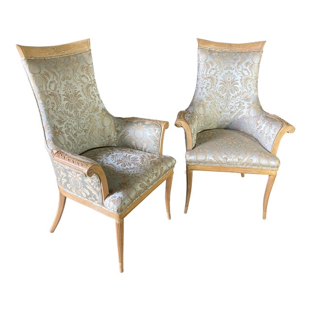 Early 20th Century Grosfeld House Blonde Mahogany Bergere Chairs - a Pair For Sale