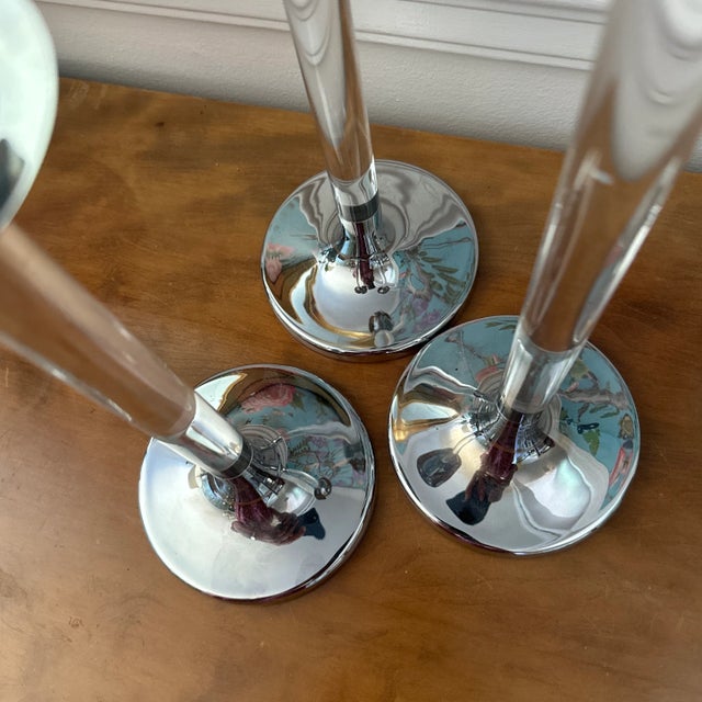 Mid-Century Modern Midcentury Modern Lucite Silver Candlestick Set of 3 For Sale - Image 3 of 11