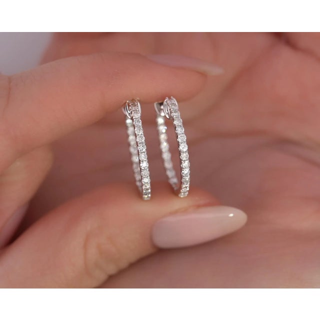 Metal Natural 1 Carat Tw Diamond Eternity Inside Out 18mm Hoop Earrings - 2 Pieces For Sale - Image 7 of 11