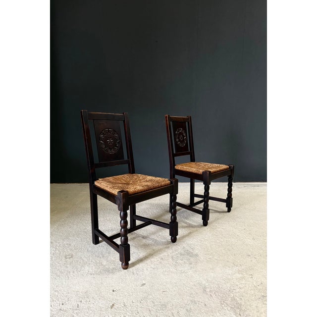 French Provincial Carved Back Dining Chairs by Charles Dudouyt, 1940s, Set of 2 For Sale - Image 9 of 18