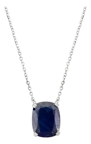 3.22 Ct Blue Sapphire Pendant Necklace With Chain in 18k White Gold