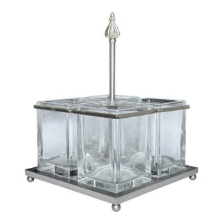 Vintage Pewter Tone Four Well Flatware Caddy For Sale