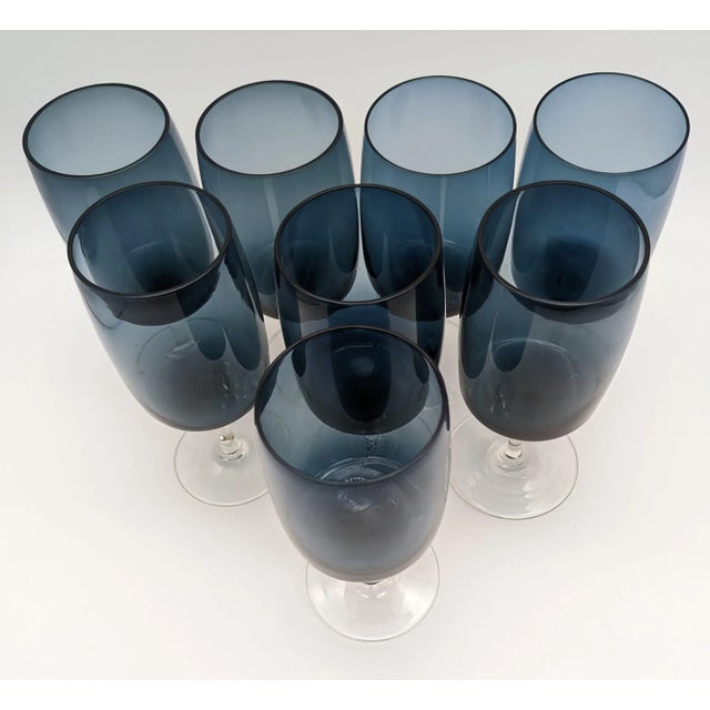Cornflower Blue Vintage Gorham Reizart "Accent" Smoke Blue Wine Glasses, Set of 8 For Sale - Image 8 of 11