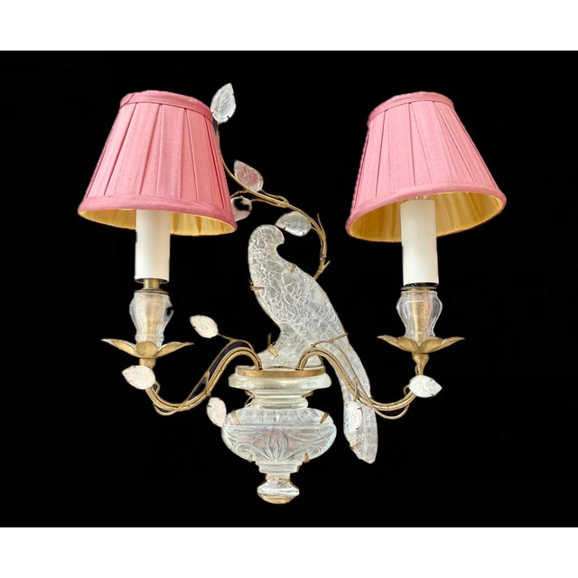 French Mid 20th Century French Baguès Style Two-Light "Bird and Foliage" Sconces, a Pair For Sale - Image 3 of 11