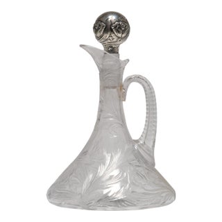 Early 20th Century Art Nouveau Cut Glass Ships Decanter With a Sterling Silver Mounted Stopper, Theodore B Starr For Sale