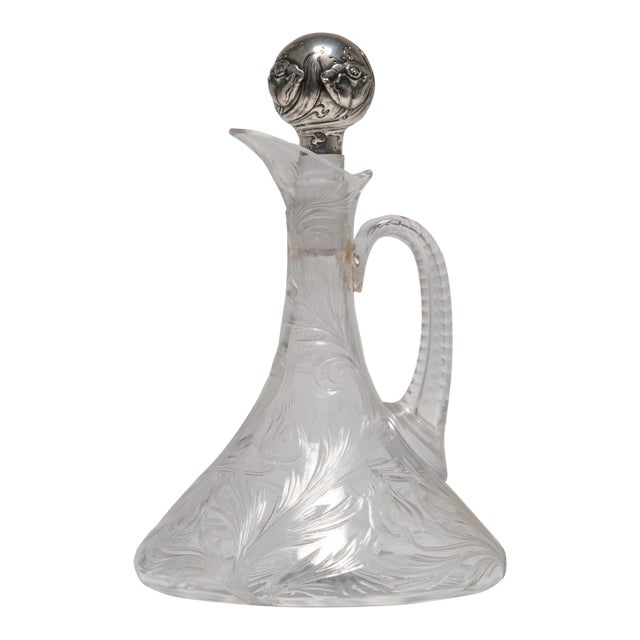 Early 20th Century Art Nouveau Cut Glass Ships Decanter With a Sterling Silver Mounted Stopper, Theodore B Starr For Sale