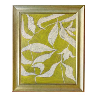 Original Contemporary Botanical Oil Painting in Lime Green & White, Framed by Tatiana Duperault For Sale
