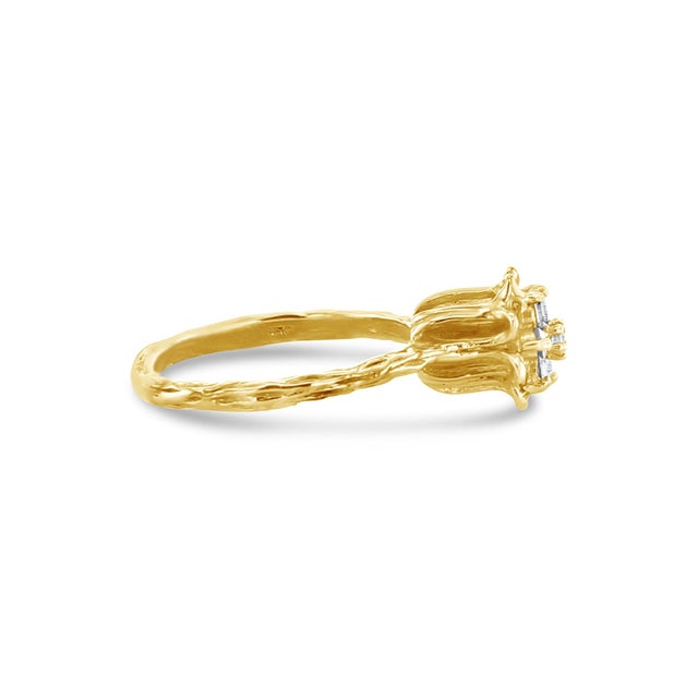 ♥ Product Summary ♥ Details: Bark Textured Band Main Stone: Diamond Bulb Height: 9mm Band Material: 14k Yellow Gold...