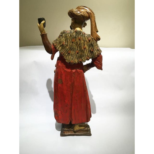 Venezian Polychrome Lacquered and Wooden Engraved Sculpture, 1750 For Sale - Image 9 of 18