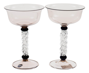 Amethyst Glass Champagne Goblets with Twisted Stems and Black Necks from Cenedese, 1960s, Set of 2