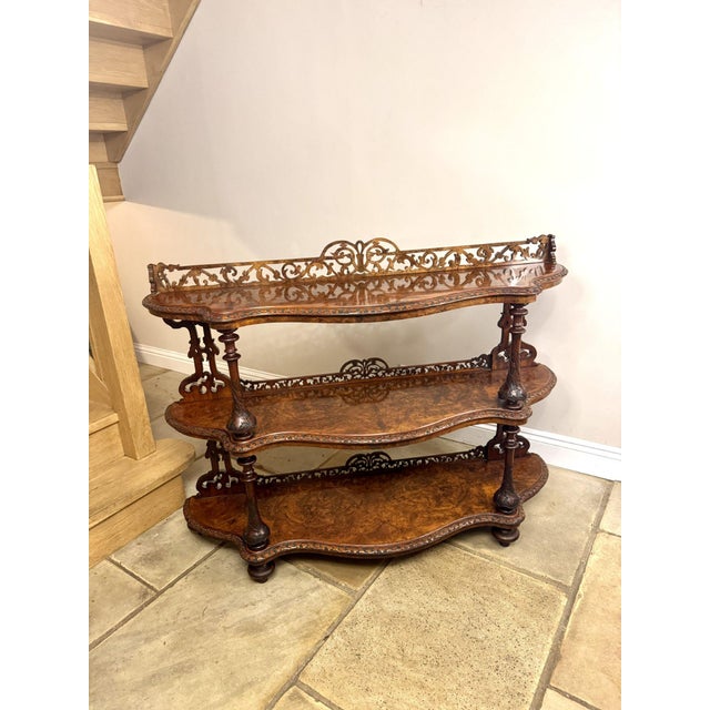 Antique Victorian Figured Walnut 3-Tier Whatnot, 1860 For Sale - Image 6 of 8