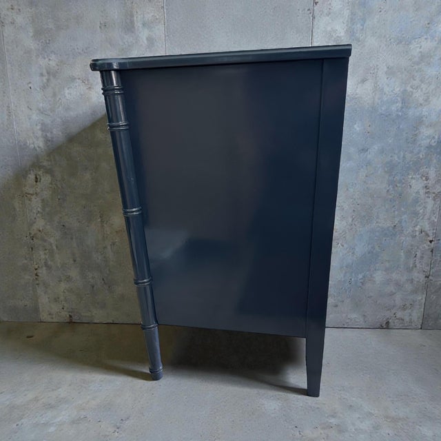 1970s Henry Link Bali Hai Faux Bamboo Nine Drawer Dresser - Navy Blue For Sale - Image 9 of 11