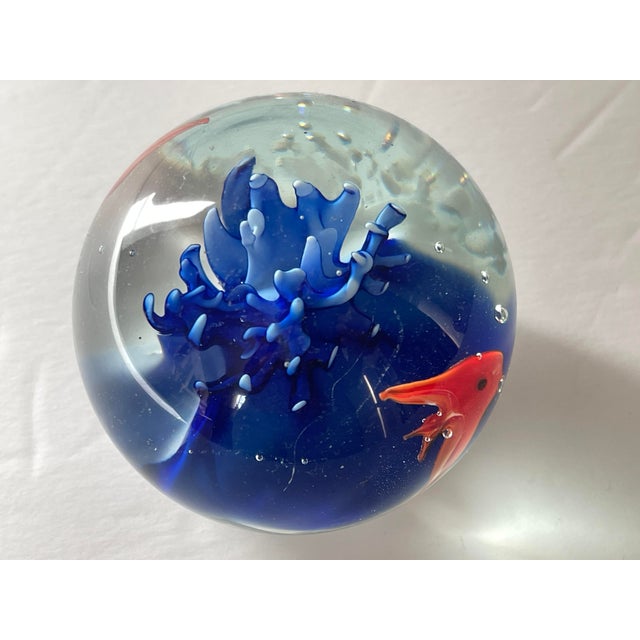 Cenedese Italian glass fish aquarium round paperweight. Hand blown in the Cenedese workshop, Murano, Italy, c. 1970's